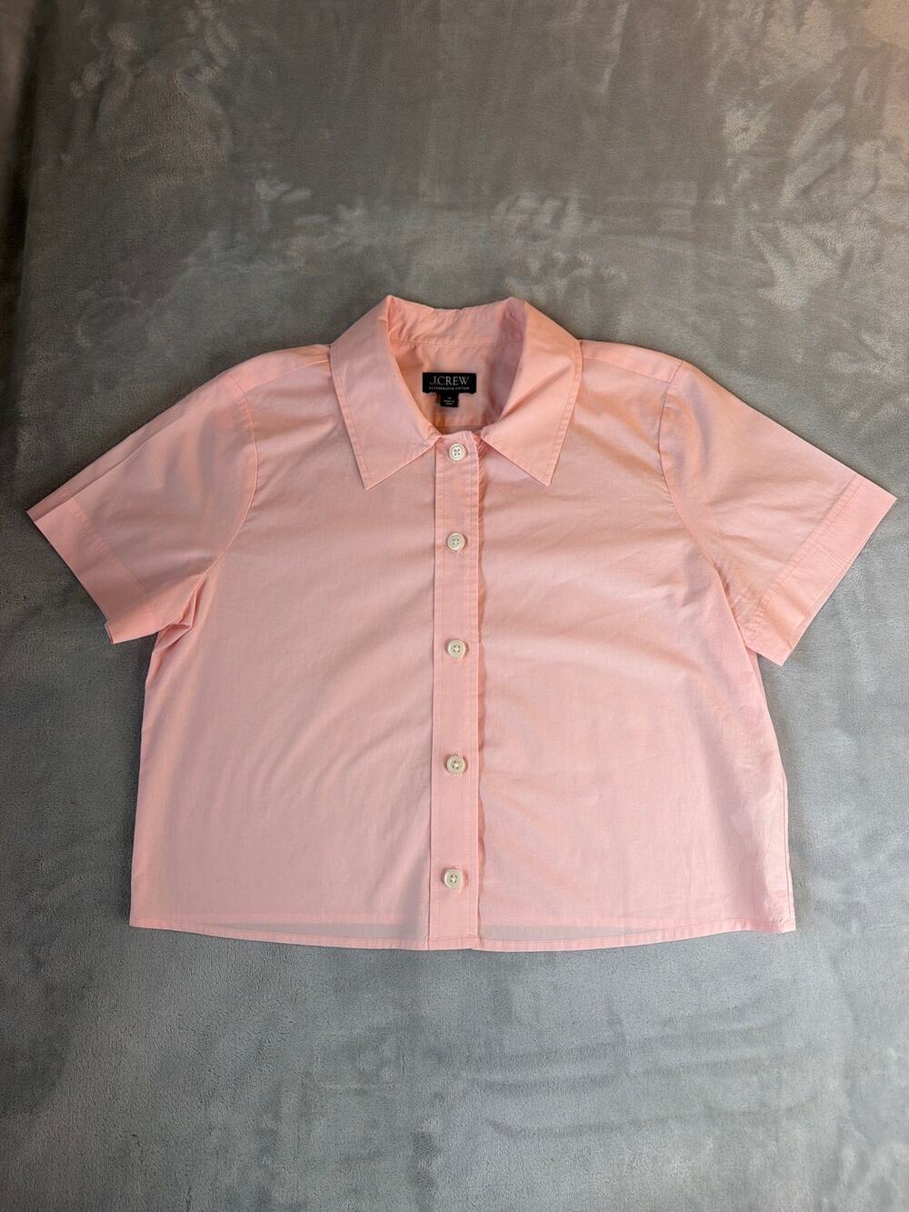 J.Crew Gamine Short Sleeve Cropped Button Down Shirt Pink Poplin Size 10